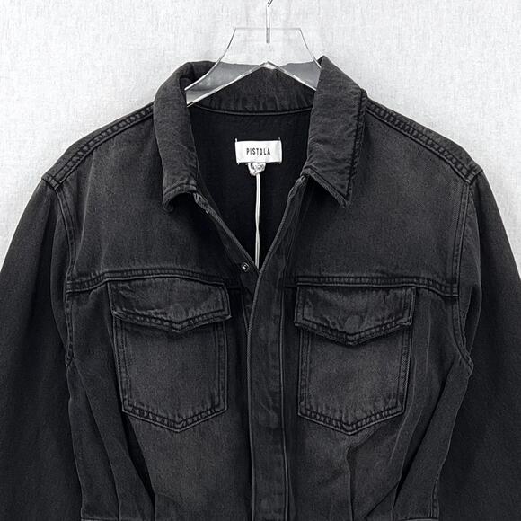 PISTOLA Nina Dress Womens Medium Washed Black Denim Long Sleeve Mini Short NEW - Picture 6 of 16